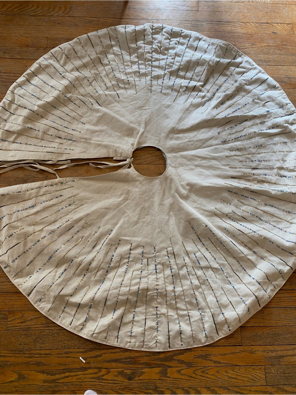 Neutral Linen Tree Skirt with Subtle Sparkle - Unbranded